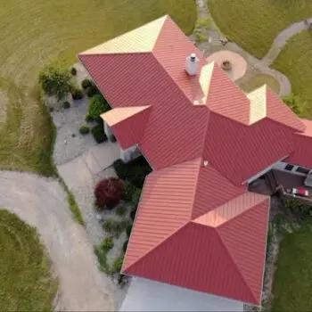 Red roof aerial view house