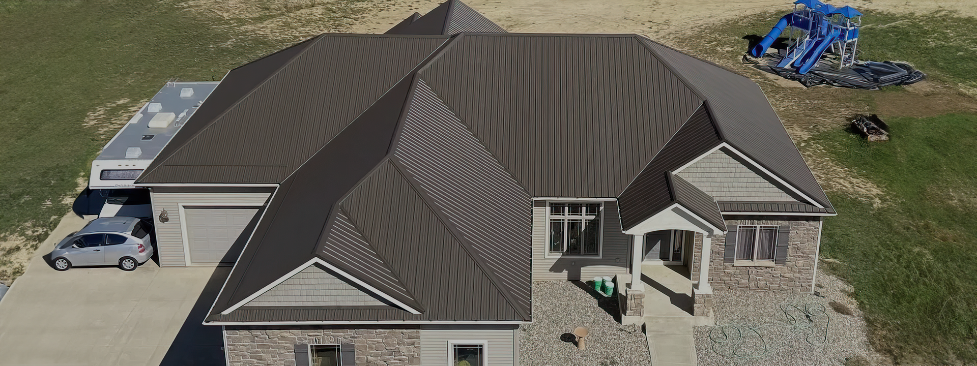 Modern metal roof installation site