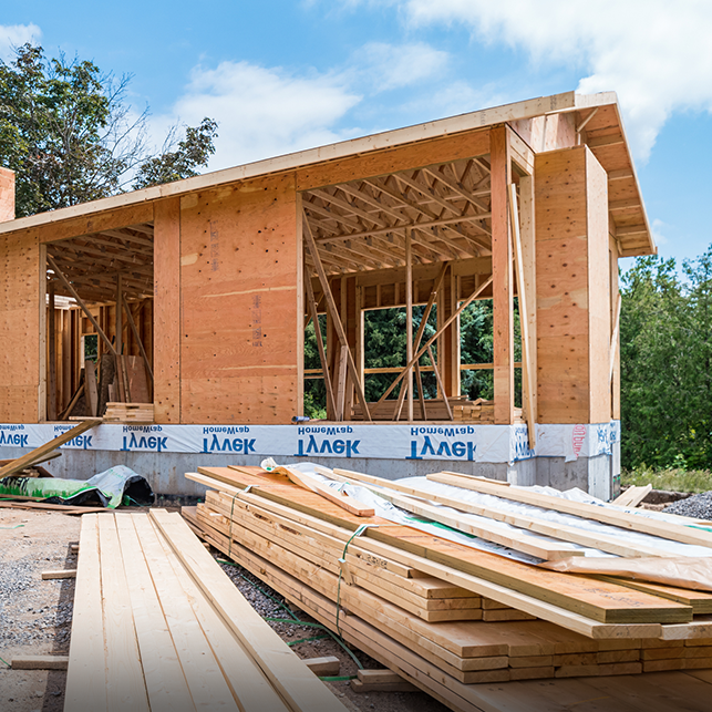 House construction with wooden framing